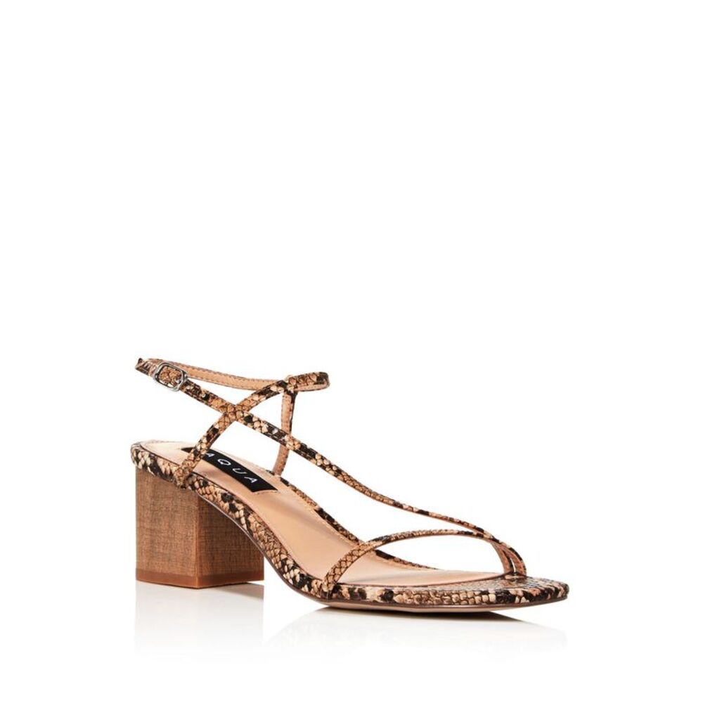 AQUA Womens Beige Snake Amy Round Toe Block Heel Buckle Slingback Sandal 10 M